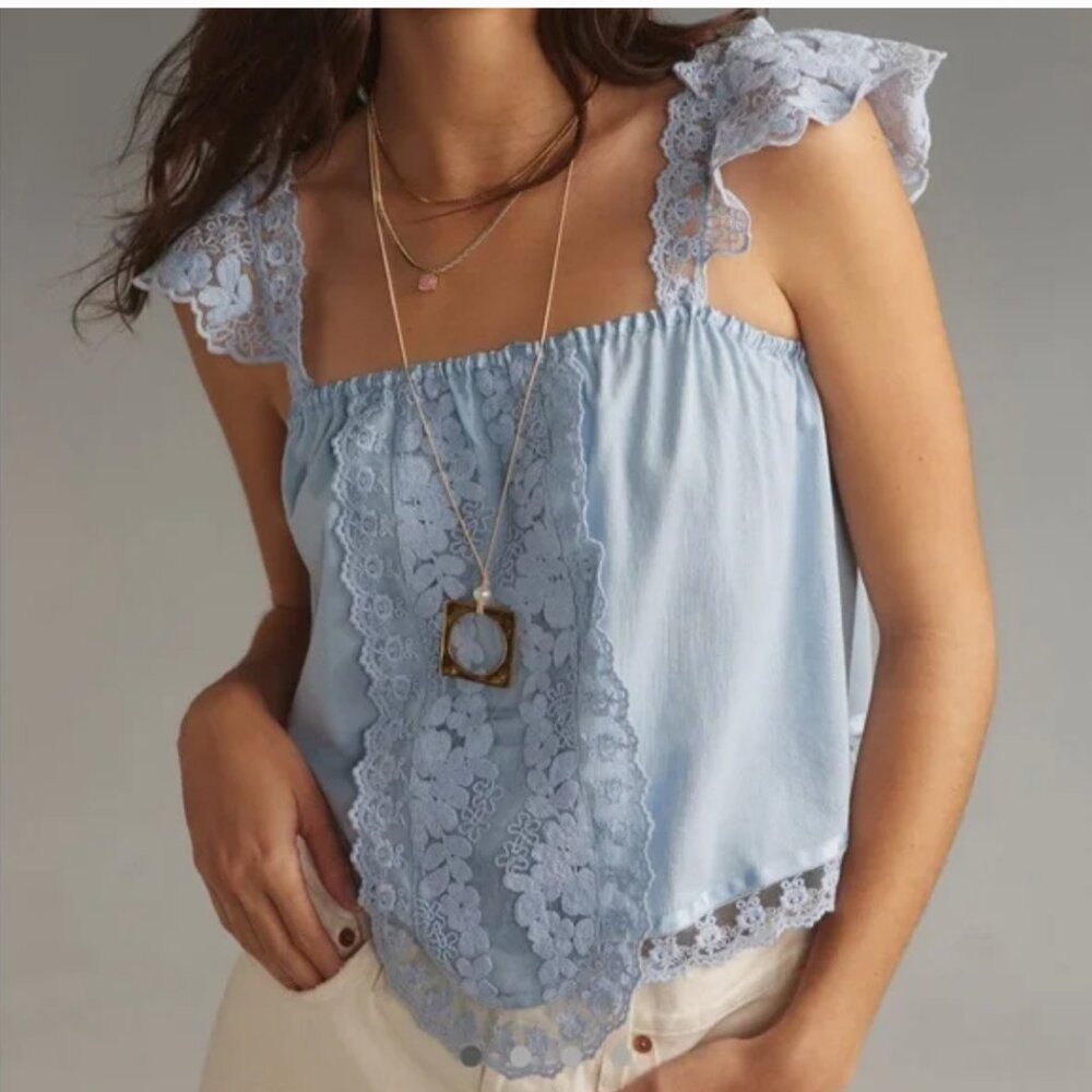 NWT Anthropologie | Tiny | Blue Daphne Lace Square Neck Blouse, XL